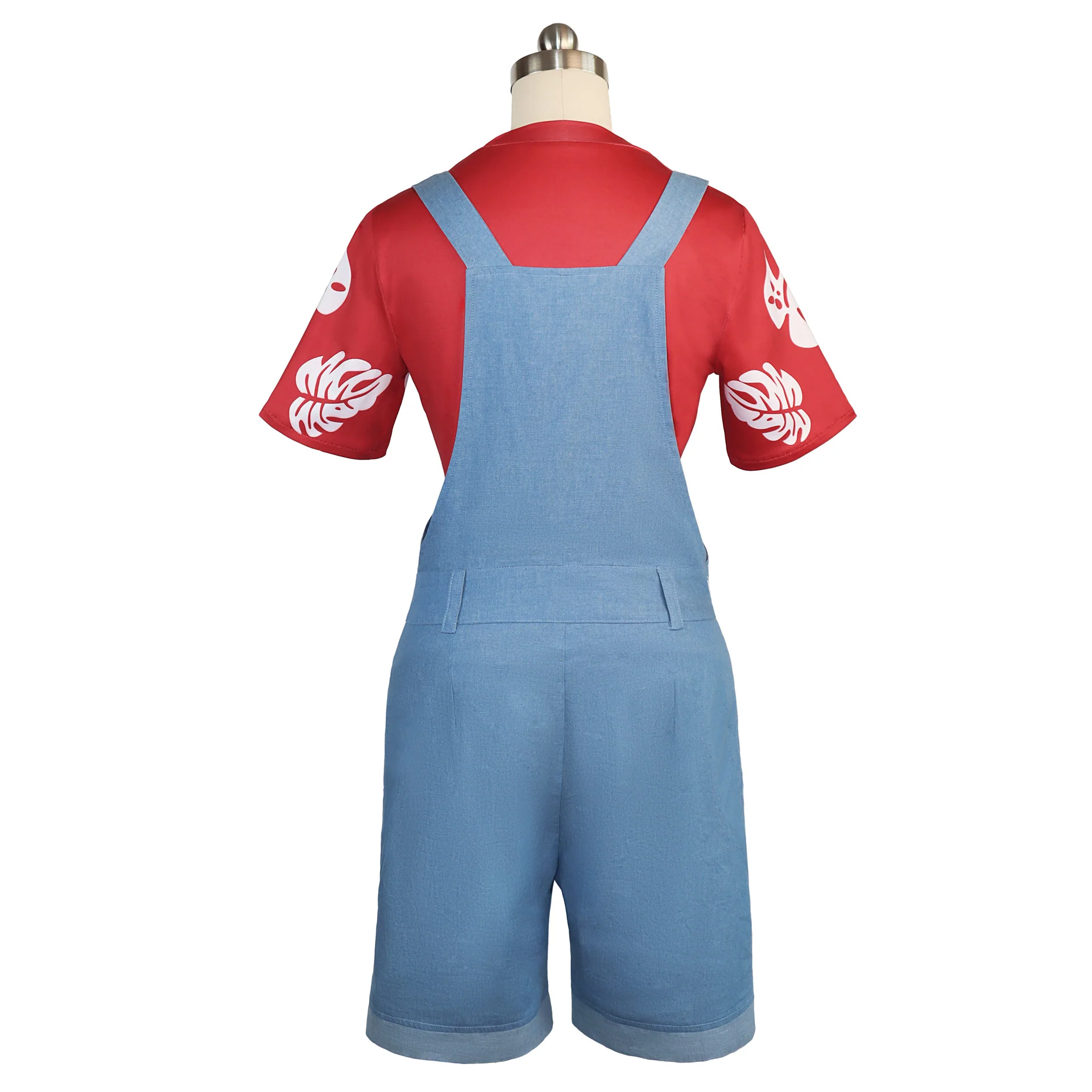 Little Girl Pelekai Costume Red T-shirt and Blue Overalls Hawaiian Weired Girl Casual Set - Image 4