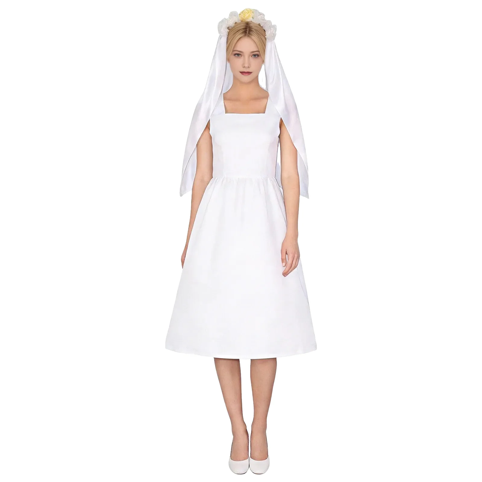 Lucy Wedding Dress White Gown with Veil Set Vault Dweller Costume for Cosplay Party - Image 2