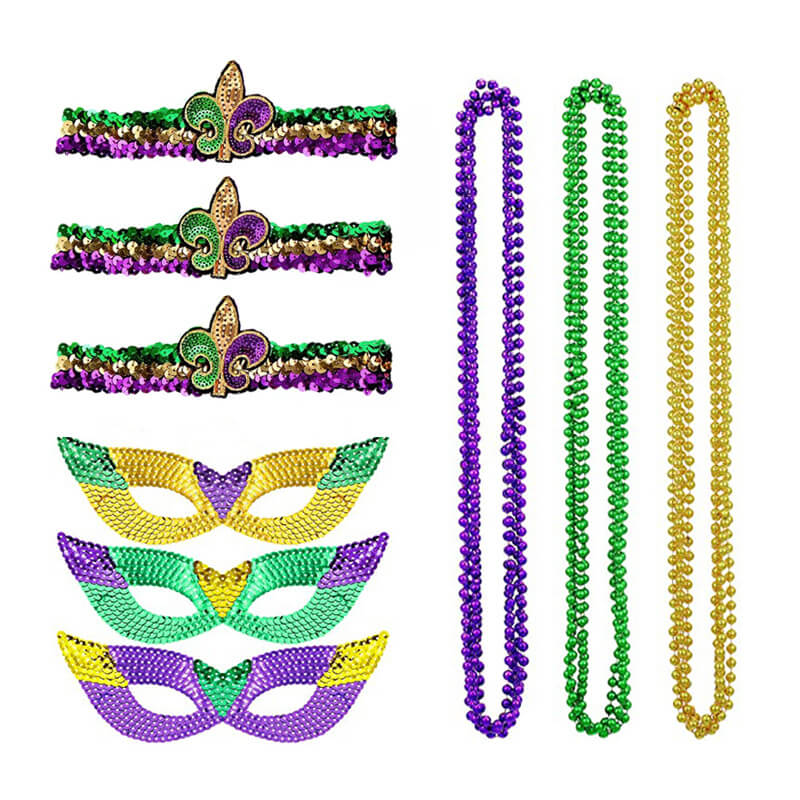 Mardigra Accessories Carnival Hat Beads Bow Mask Headband Set for Fat Tuesday Parade - Image 4