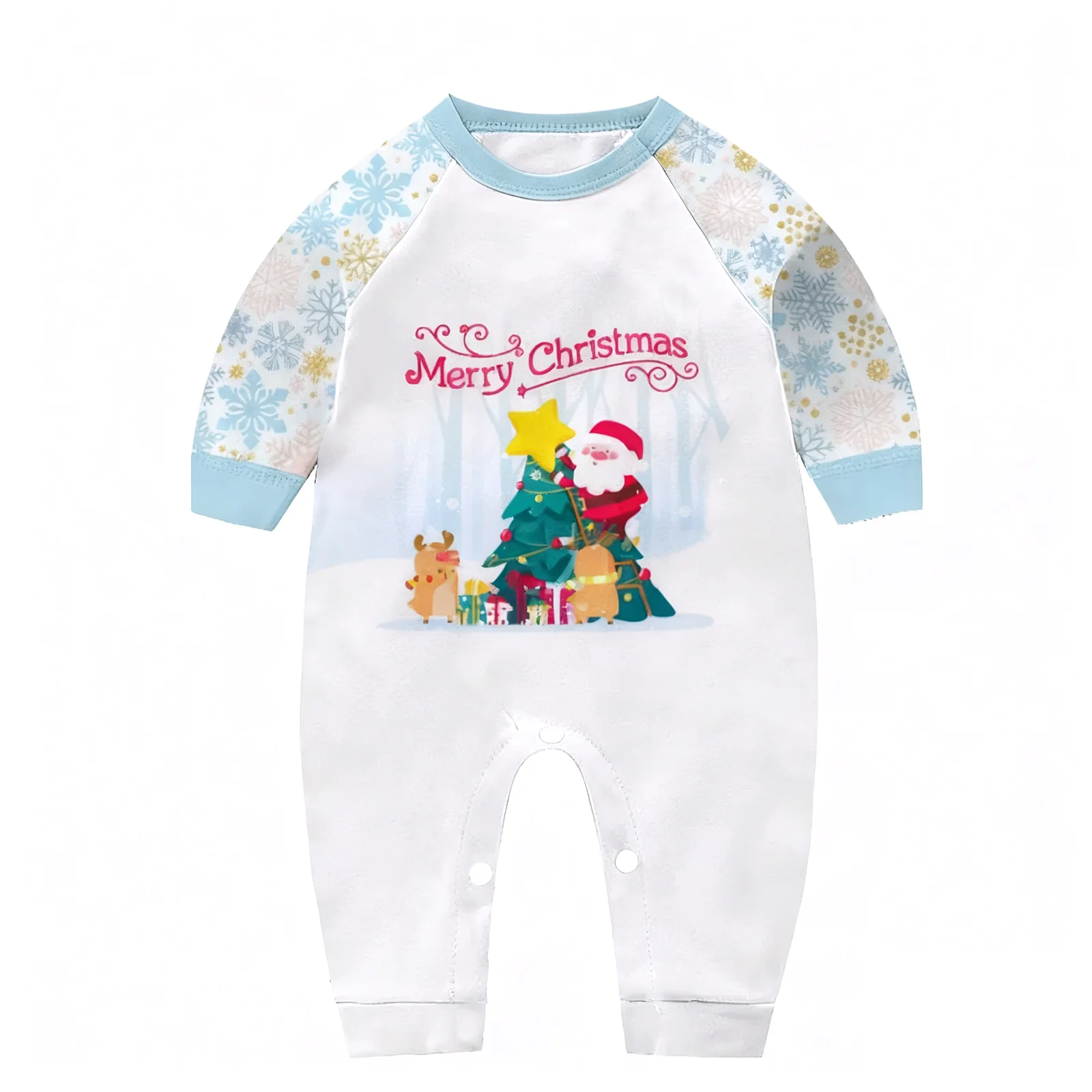 Matching Christmas Sleepwear Light Blue Xmas Pajamas Casual Loungewear for Family - Image 6