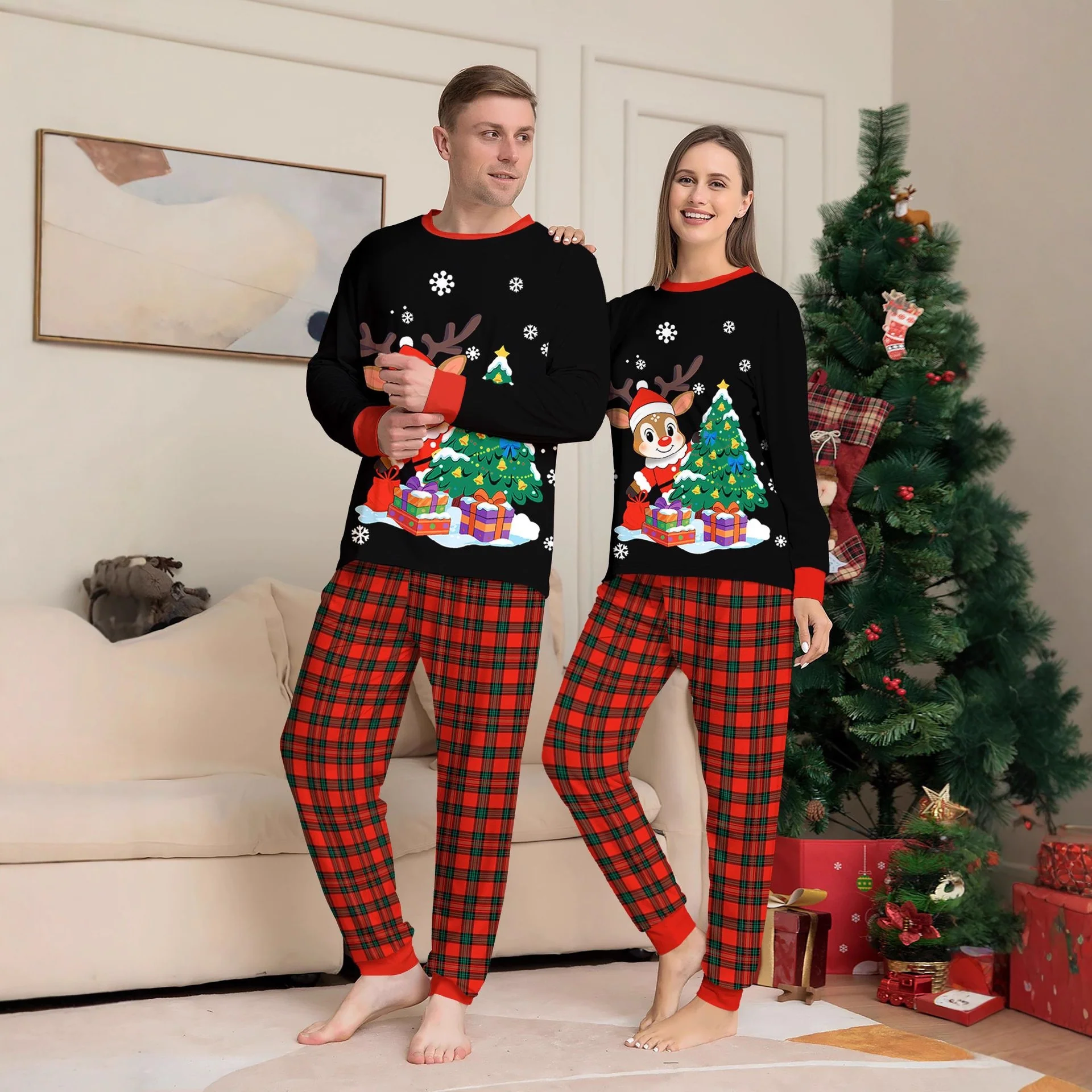 Matching Family Christmas Pajamas Red and Black Christmas PJ Holiday Attire - Image 2