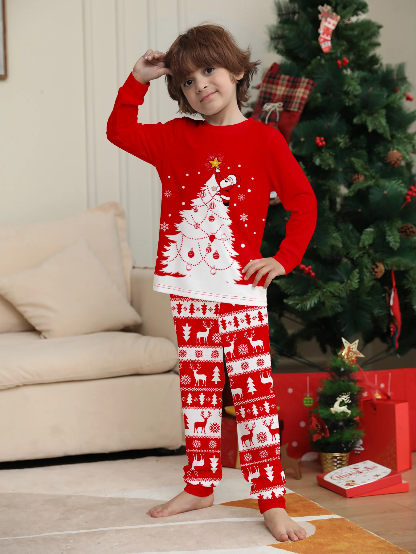 Matching Family Christmas Pajamas Red Festive Loungewear Causal Tops and Pants - Image 6