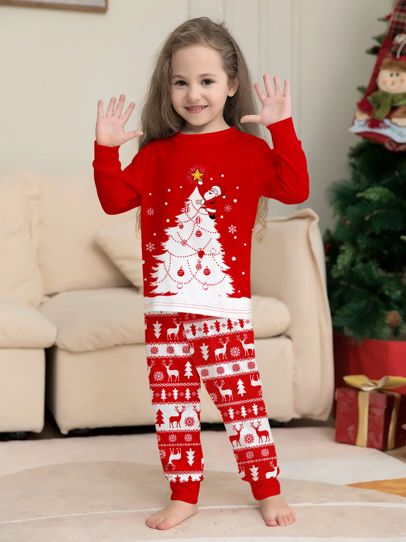 Matching Family Christmas Pajamas Red Festive Loungewear Causal Tops and Pants - Image 8