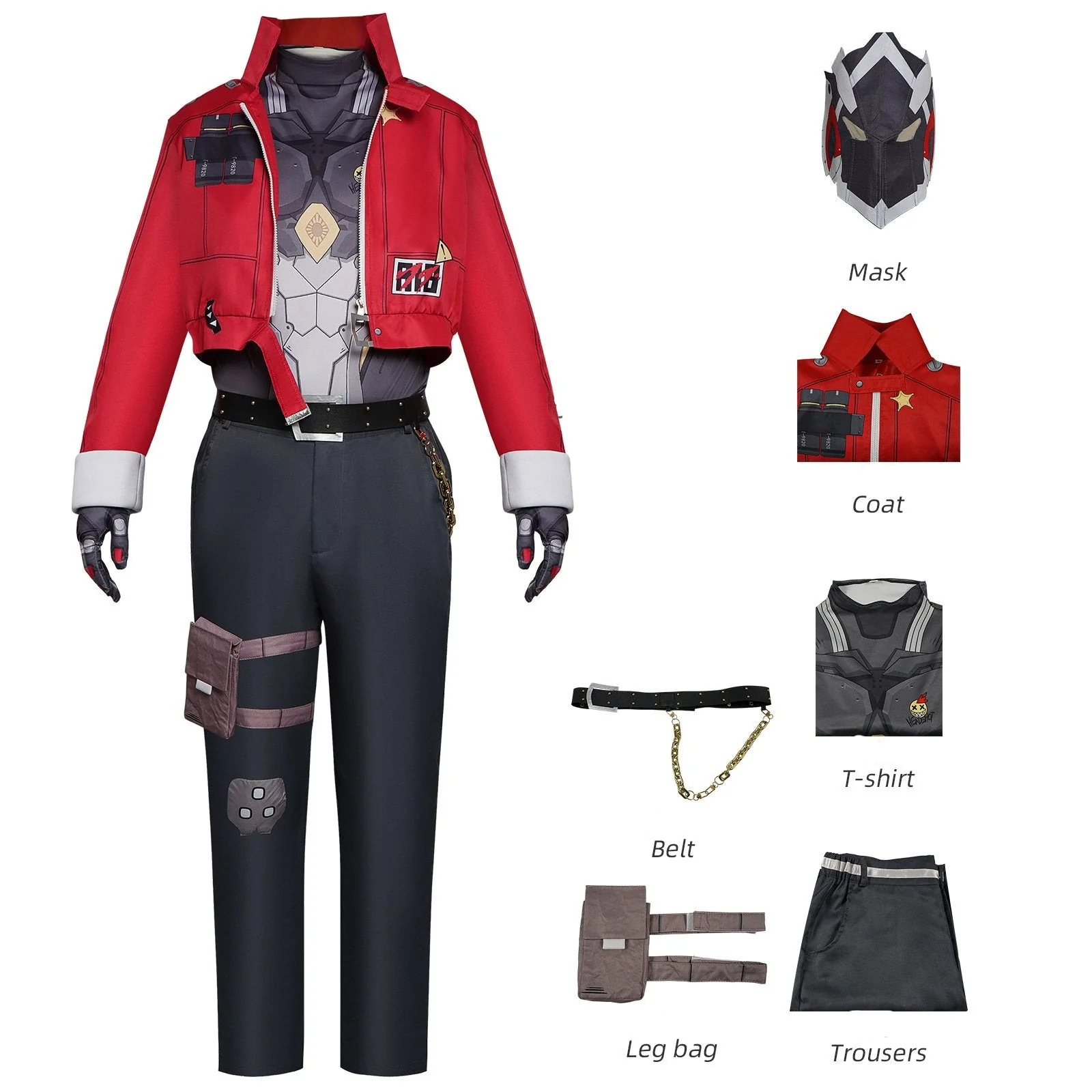 Mens Billy Kid Cosplay Costume Game ZZZ Cunning Hares Billy Red Jacket Halloween Outfit with Mask - Image 6