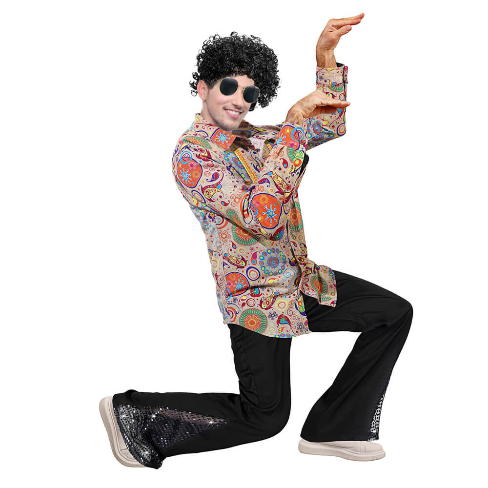 Mens Disco Outfit 70s Fashion Costume Bell-Bottoms Shirts Wig and Accessories Full Set for Disco Party - Image 7