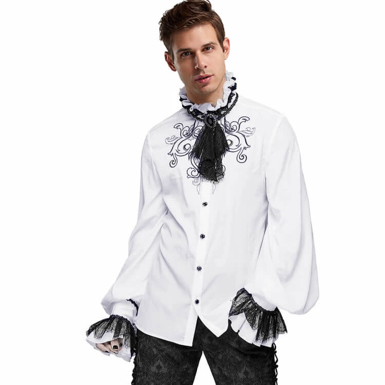 Mens Medieval Clothing Ruffle Pirate Shirt Steampunk Victorian Western Cowboy Costume - Image 9