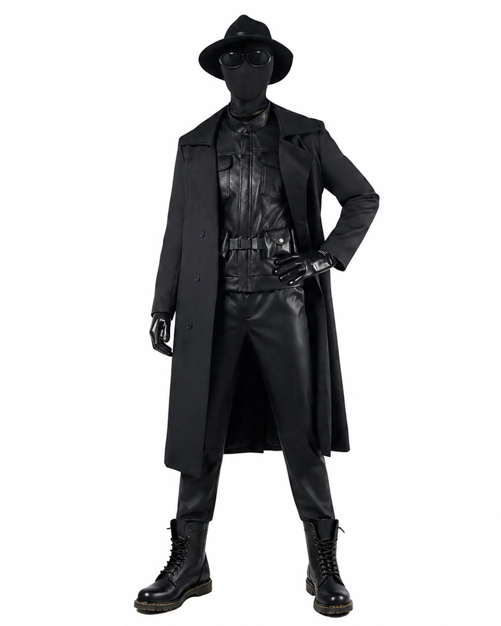 Mens Retro Spider Detective Costume Black Hero Trench Coat with Helmet and Accessories for Cosplay - Image 3