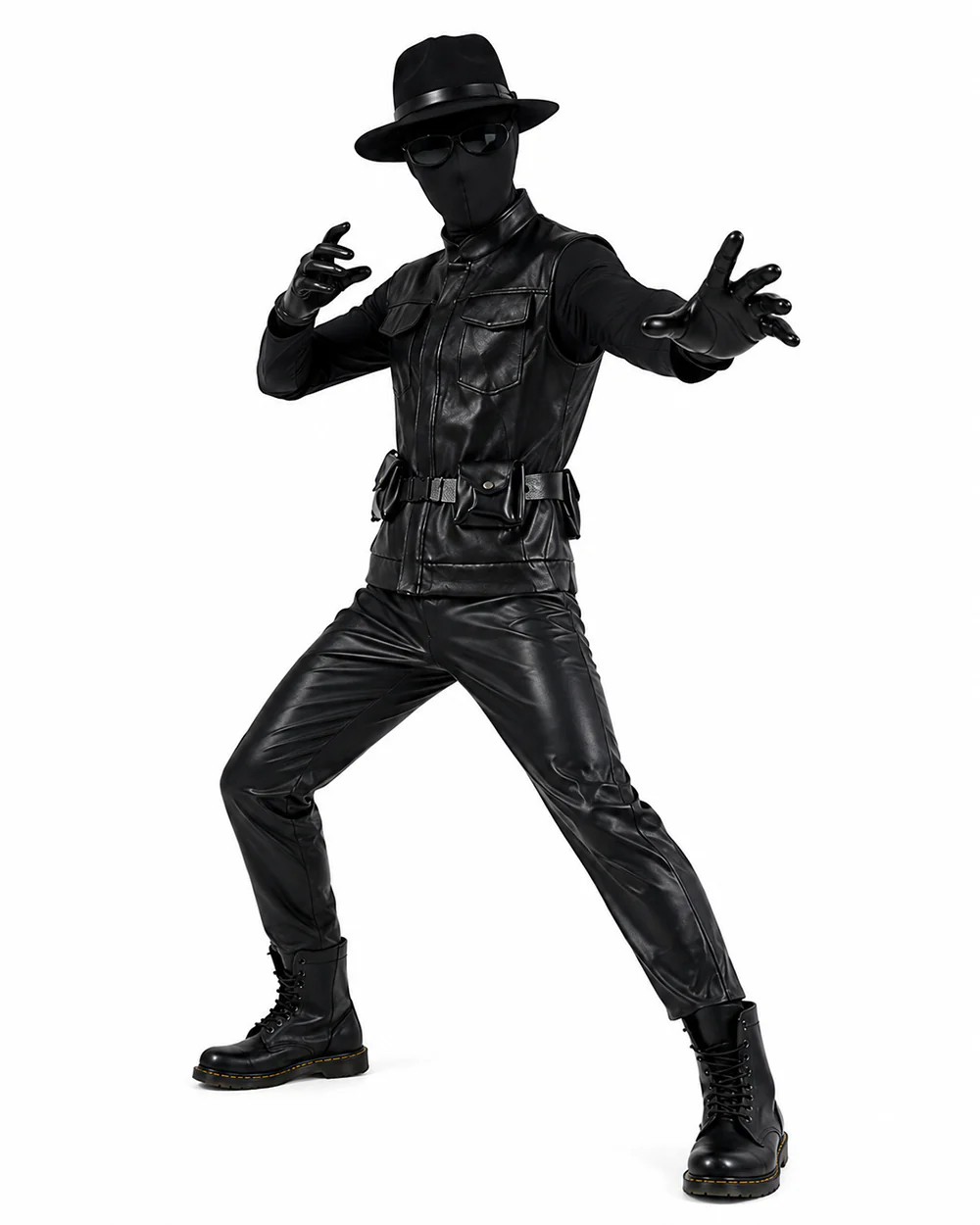 Mens Retro Spider Detective Costume Black Hero Trench Coat with Helmet and Accessories for Cosplay - Image 4