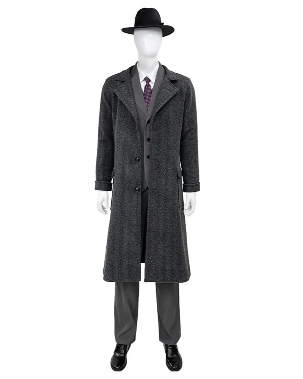 Mens Spider Hero Outfit Dark Grey Retro Overcoat Blazer and Hat Set for Stage Performance - Image 3
