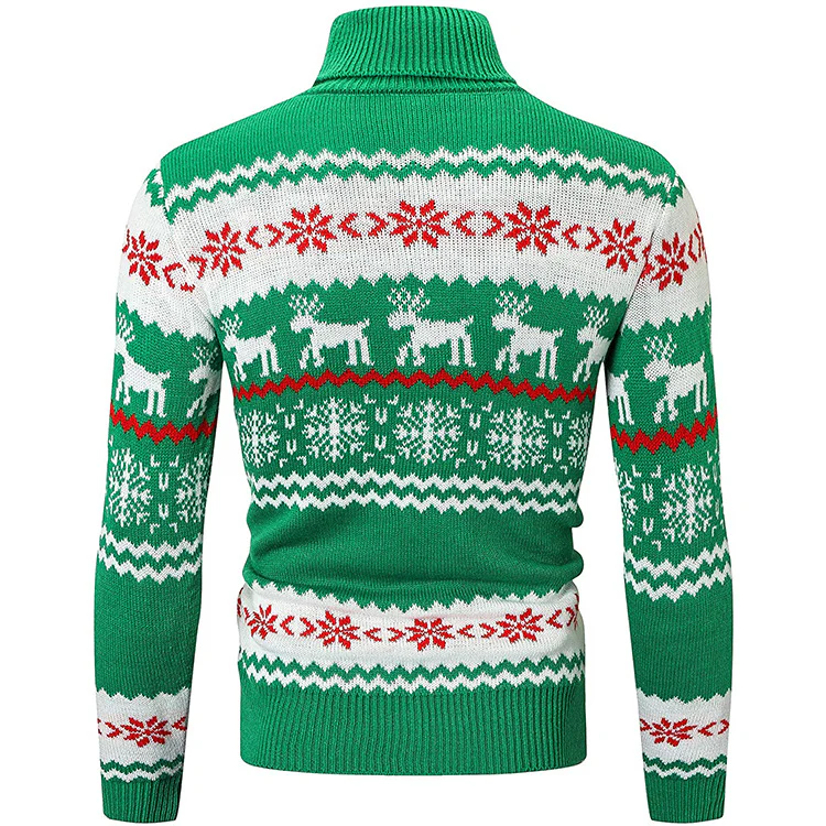 Men's Ugly Christmas Sweater Brothers Green Pullover Turtleneck Sweater - Image 4
