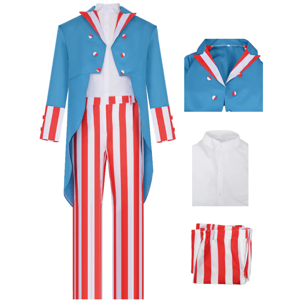 Mens Uncle Sam Costume 4th of July Outfit Tuxedo Pants and Shirt 3pcs Suit for Independence Day Parade - Image 7