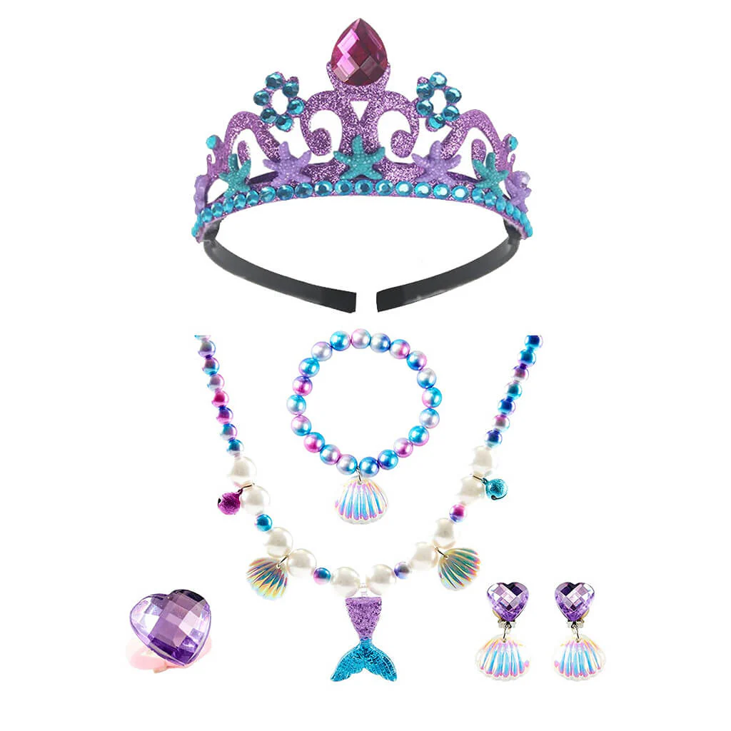 Kids Mermaid Hot Pink Dress Princess Ariel Beach Vacation Cosplay Dress with Tail Wig and Headband Accessories - Image 10