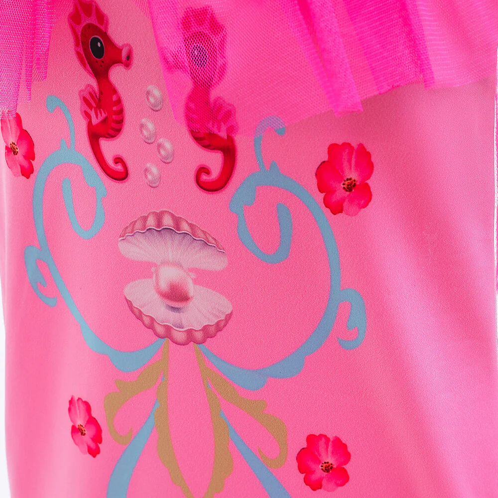 Kids Mermaid Hot Pink Dress Princess Ariel Beach Vacation Cosplay Dress with Tail Wig and Headband Accessories - Image 8
