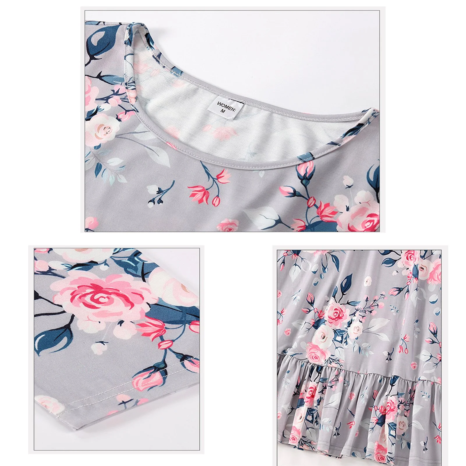 Mommy and Me Casual Dress Baby Grils Adult Long Sleeve Pink Flower Dress - Image 4