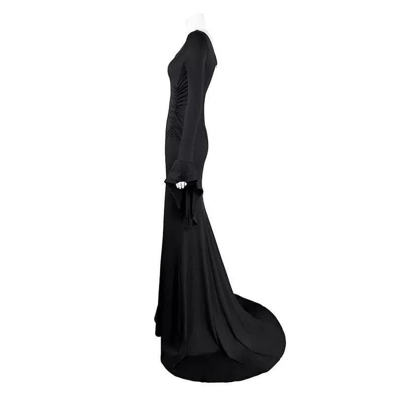 Morticia Addams Dress Adult Floor Length Evening Gown Costume Black Gothic Morticia Party Dress - Image 4