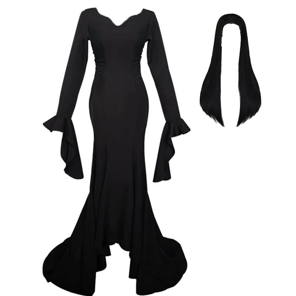 Morticia Addams Dress Adult Floor Length Evening Gown Costume Black Gothic Morticia Party Dress - Image 7