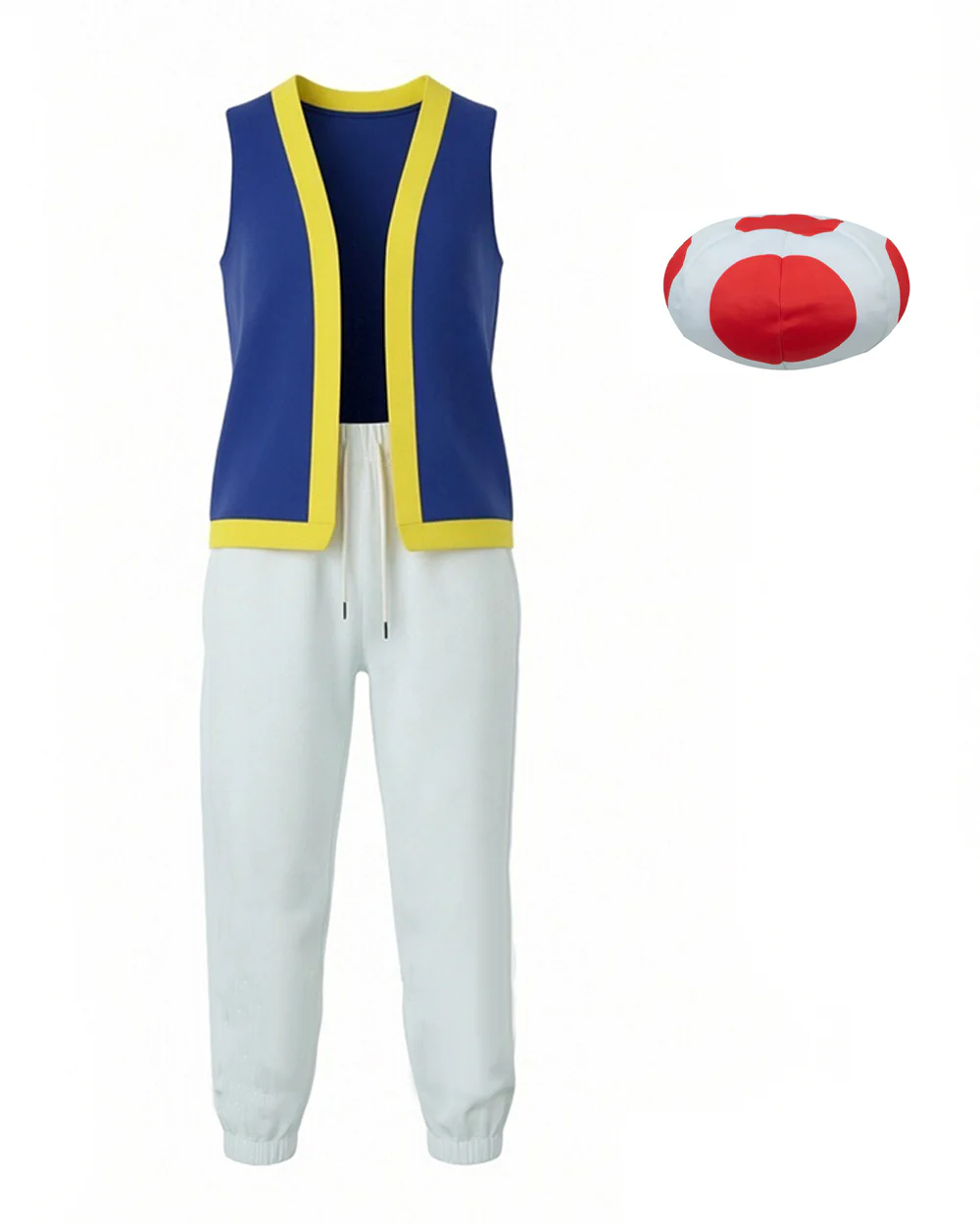 Mushroom Costume Blue Open-front Vest with White Pants and Plush Hat for Cosplay Party - Image 12
