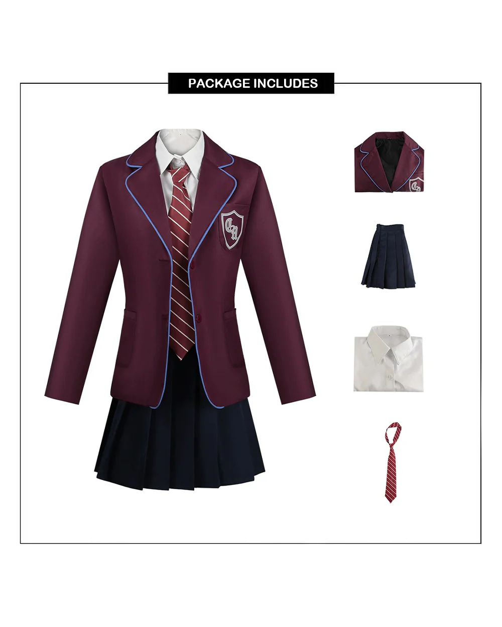 Musical Theater School Uniform Burgundy Blazer Pleated Skirt Shirt and Tie for Bookworm Fans - Image 8