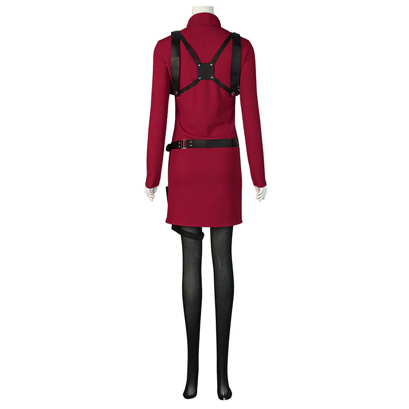 Mystery Agent Tactical Costume The Spy in Red Dress with Faux Leather Body Harness and Holster for Roleplay Events - Image 4