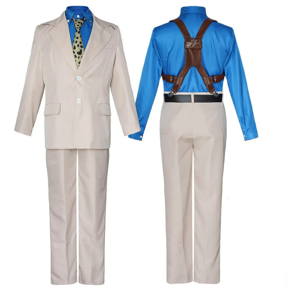 Nanami Costume Sorcerer Suit Set with Blue Shirt Leopard Tie and Leather Shoulder Harness - Image 2