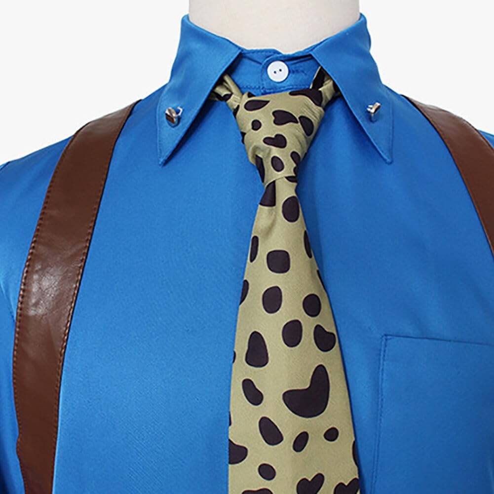 Nanami Costume Sorcerer Suit Set with Blue Shirt Leopard Tie and Leather Shoulder Harness - Image 7