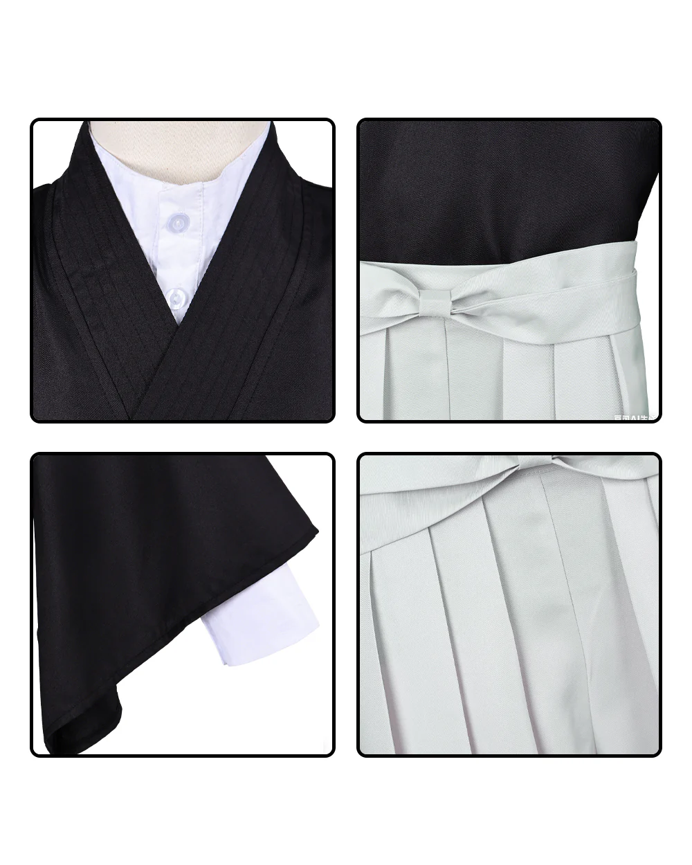 Naoya Costume Black Kimono Outerwear with Pleated Culottes Full Cosplay Set - Image 7