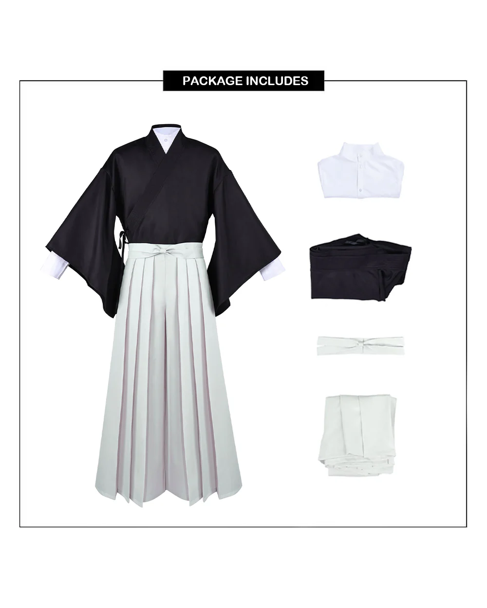 Naoya Costume Black Kimono Outerwear with Pleated Culottes Full Cosplay Set - Image 8