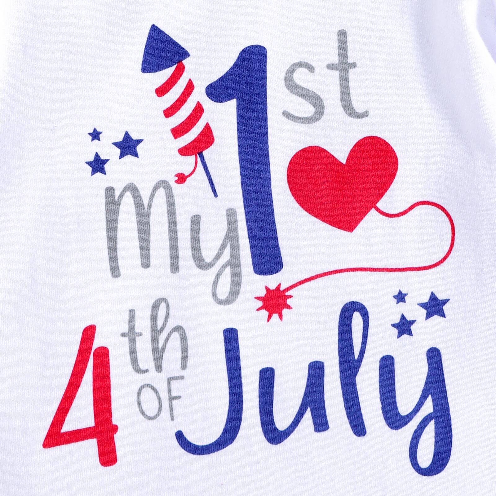 Newborn Toddler 1st 4th of July Outfit Romper Pants Headband 3pcs Suit American Flag Costume - Image 3