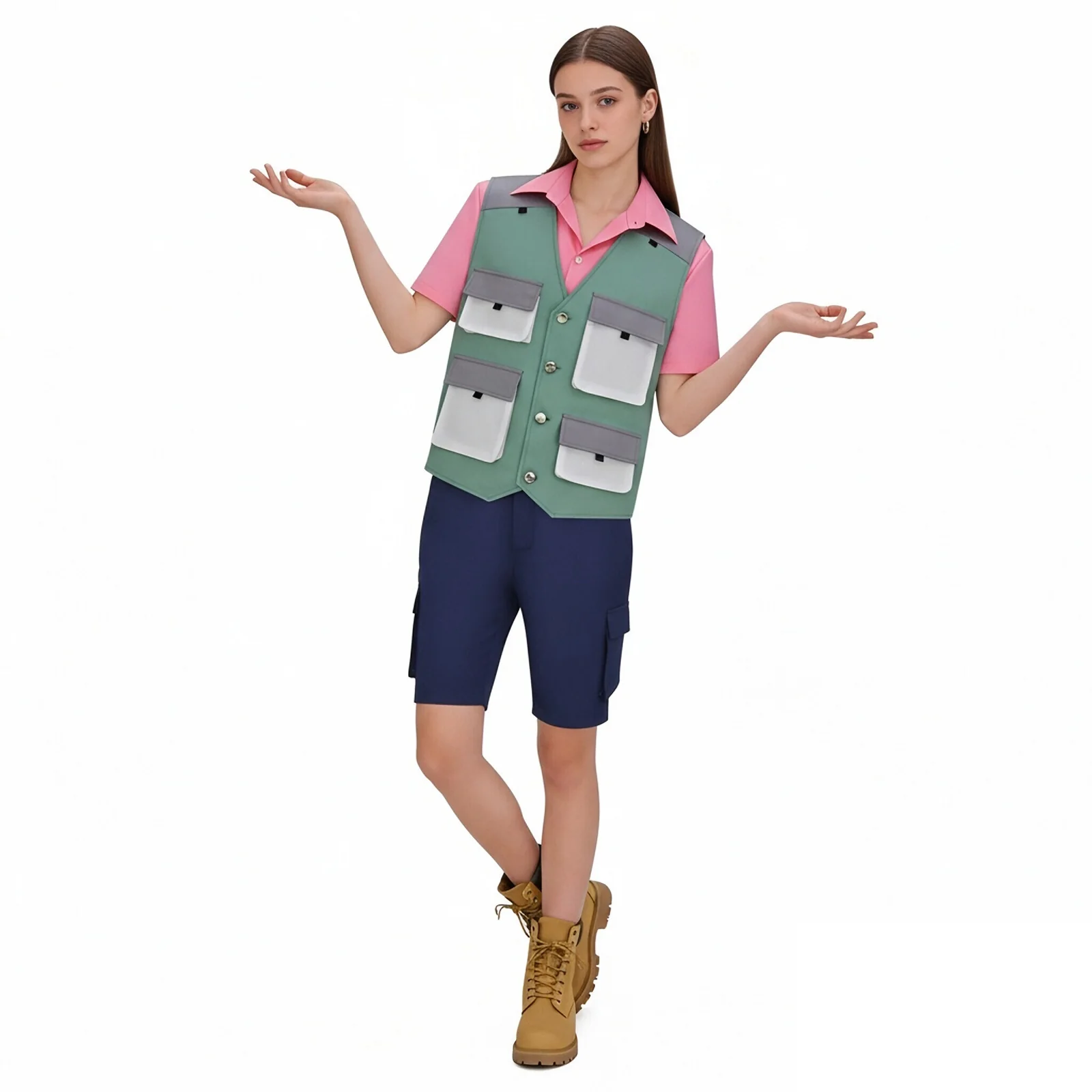 Nibbles Costume Cute Beaver Outfit Pink Shirt Vest Shorts 3pcs Suit for Cosplay - Image 3