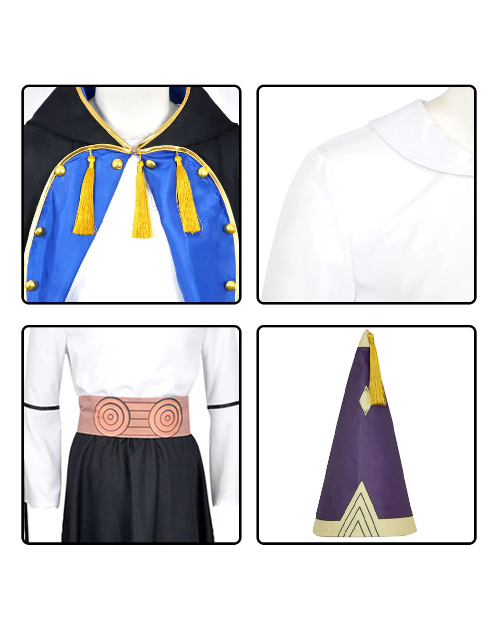Olruggio Magic Outfit Purple Hooded Cloak with Royal Blue Lining Shirt Skirt and Iconic Thimble Hat for Cosplay - Image 11