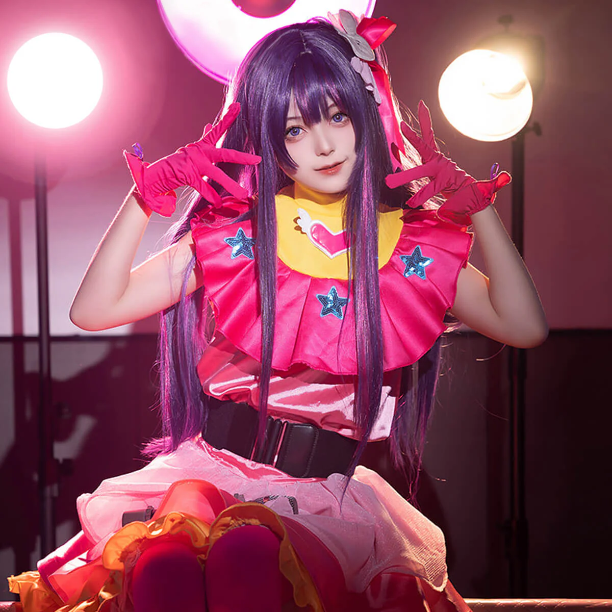 Oshi no Ko Cosplay Costume Ai Hoshino Outfit Pink Uniform Dress Full Set for Teens Adults