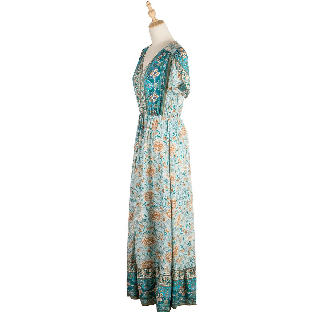 Paisley & Floral Print Surplice Sleeve Knot Waist V Neck Dress - Image 6
