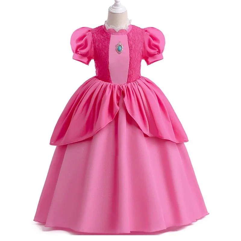 Light-up Pink Princess Gown with Magical Crown Wand Gloves and Earrings for Birthday Party - Image 10
