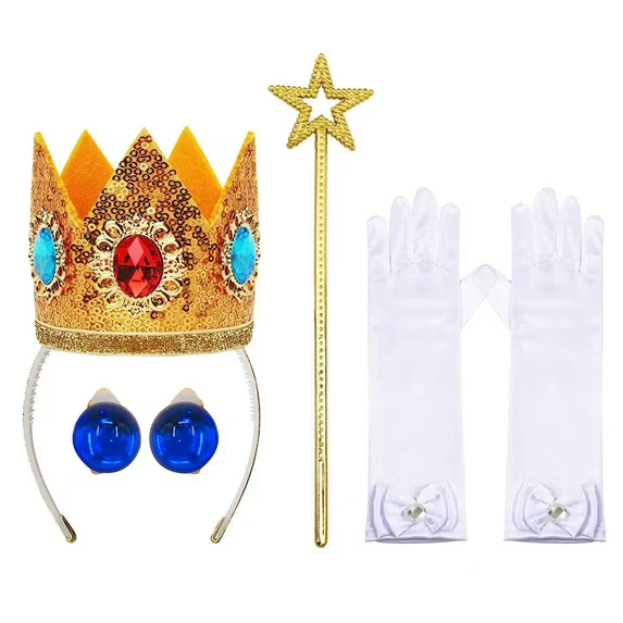 Light-up Pink Princess Gown with Magical Crown Wand Gloves and Earrings for Birthday Party - Image 12