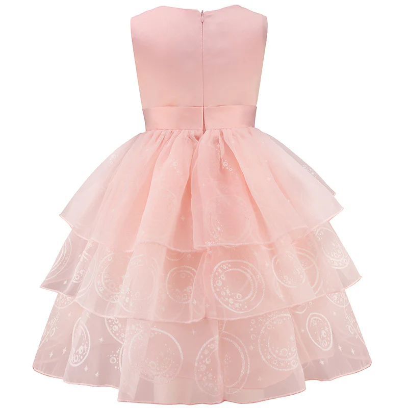 Pink Witch Dress Girls Sequin Tulle Gown with Layered Skirt Elegant Princess Costume - Image 5