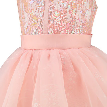 Pink Witch Dress Girls Sequin Tulle Gown with Layered Skirt Elegant Princess Costume - Image 7