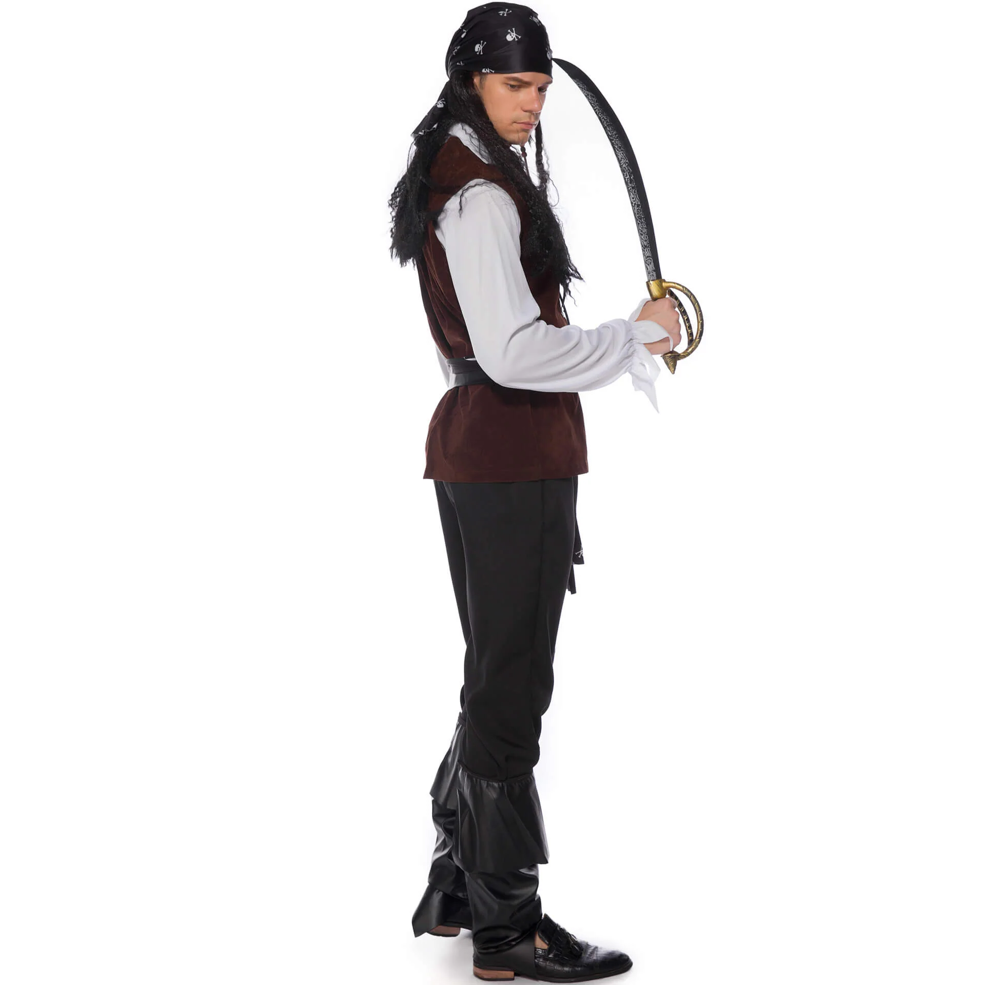Pirate Costume Deluxe Men Captain Sparrow Costume Caribbean Buccaneer Privateer Cosplay Halloween Costume - Image 4
