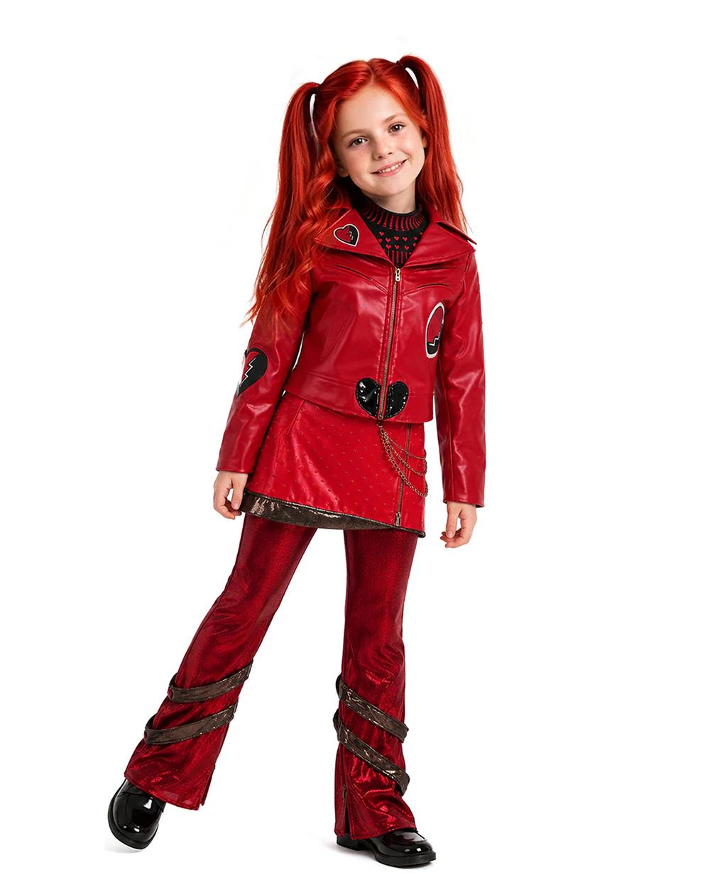 Red Princess Dress Descendents PU Leather Jacket Skirt and Pants Full Set for Girls Women Halloween Carnival - Image 2