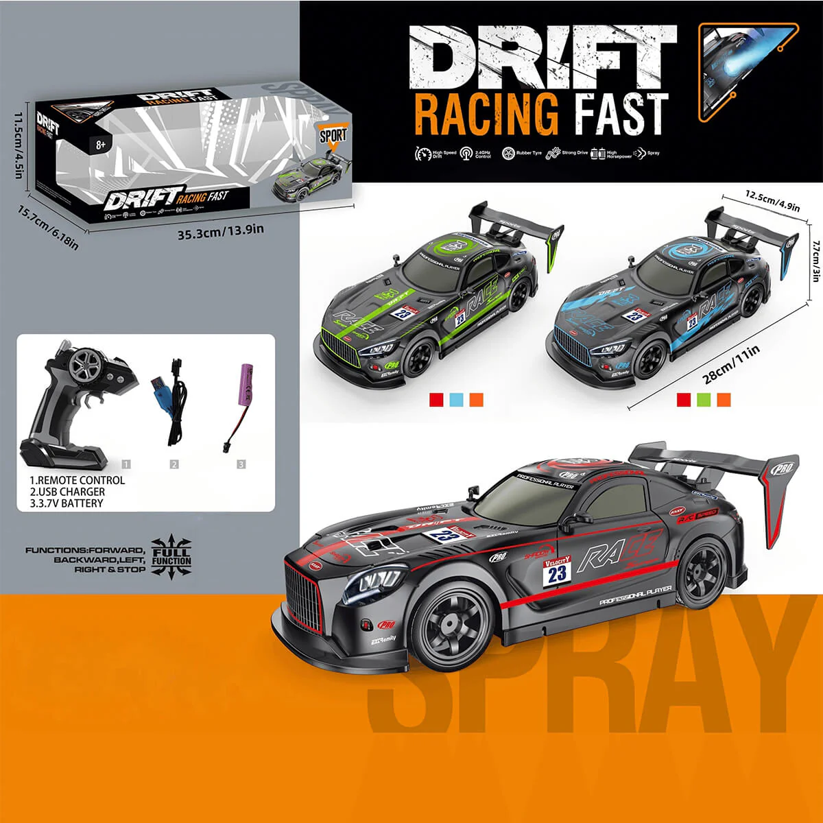 Remote Control Car RC Drift Car 4WD Electric Drift Racing Car with Light Music Spray for Kids - Image 10