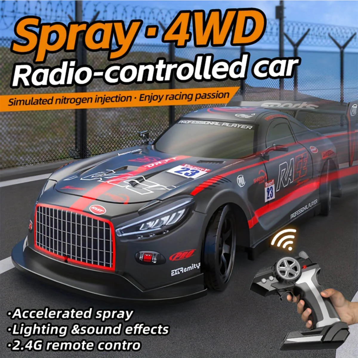 Remote Control Car RC Drift Car 4WD Electric Drift Racing Car with Light Music Spray for Kids - Image 7