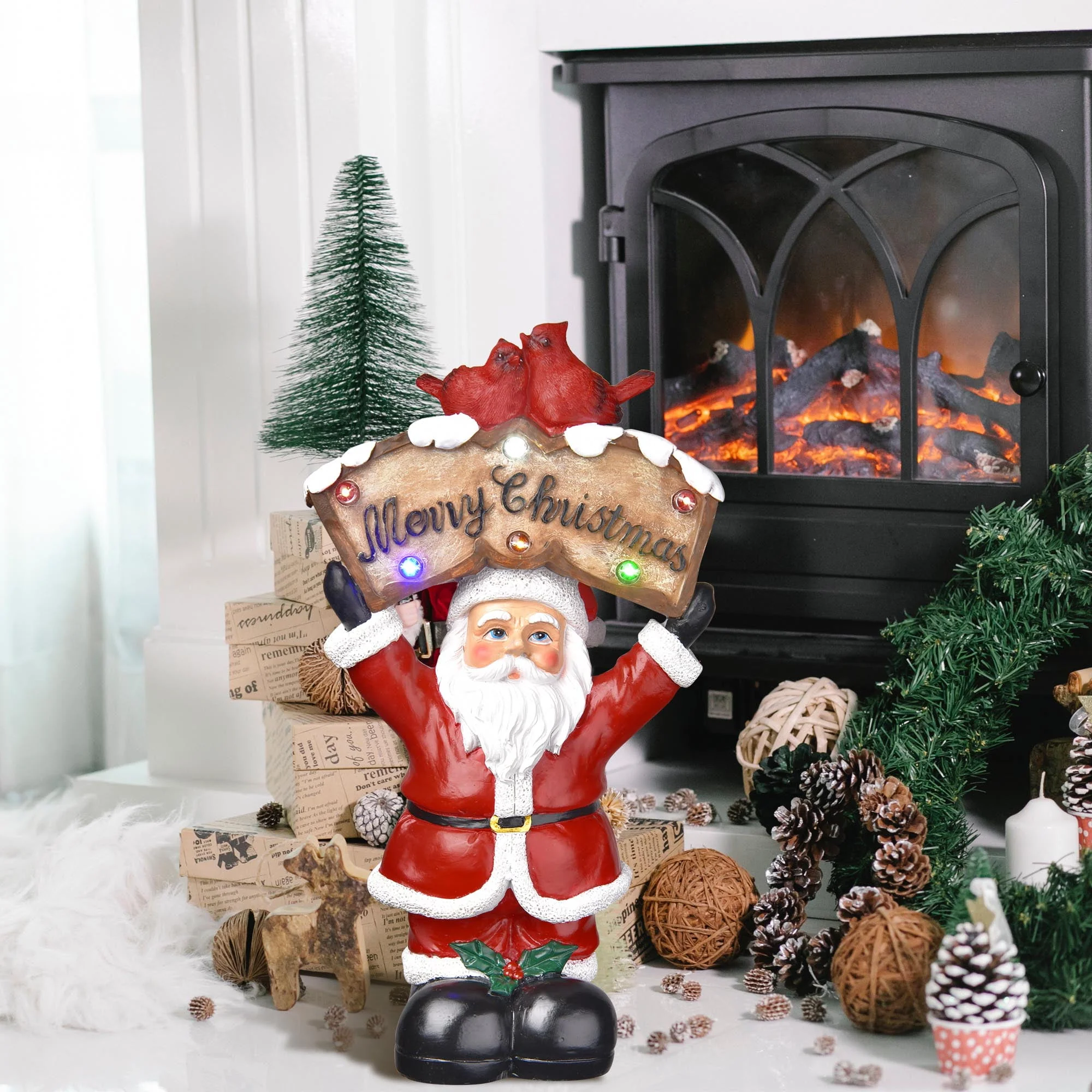 Resin Santa Claus with LED Light Christmas Tabletop Decoration Home Holiday Gift - Image 2