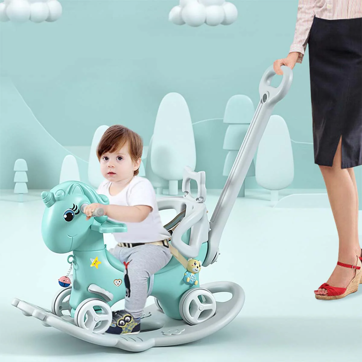 4-in-1 Baby Rocking Horse Cute Unicorn Toddler Ride Toy Detachable Push Handle Sliding Car For Boys Girls - Image 2