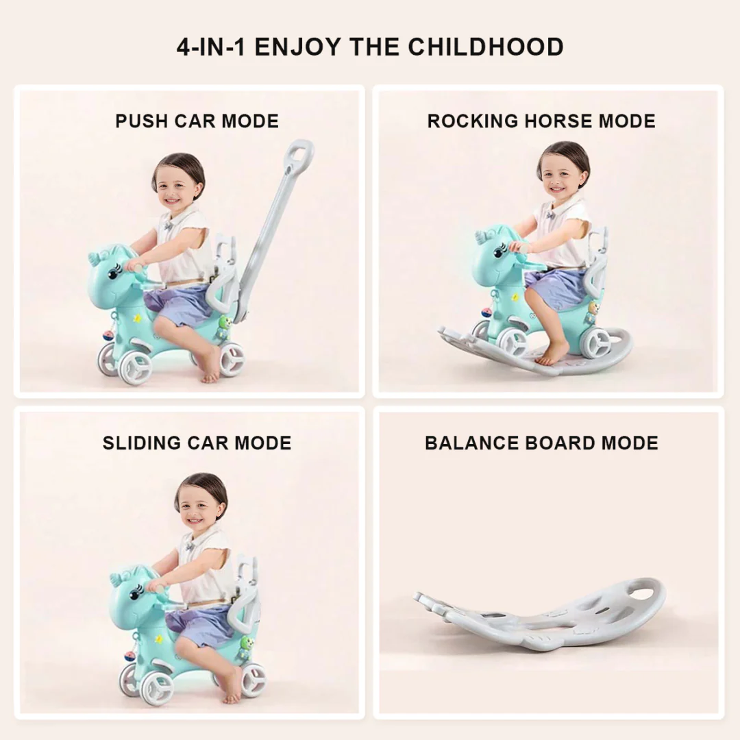 4-in-1 Baby Rocking Horse Cute Unicorn Toddler Ride Toy Detachable Push Handle Sliding Car For Boys Girls - Image 3