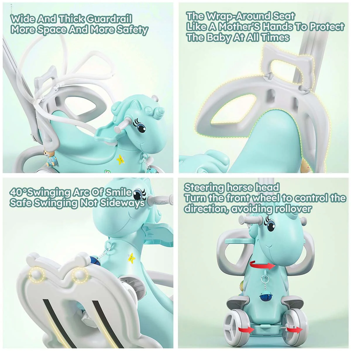 4-in-1 Baby Rocking Horse Cute Unicorn Toddler Ride Toy Detachable Push Handle Sliding Car For Boys Girls - Image 4