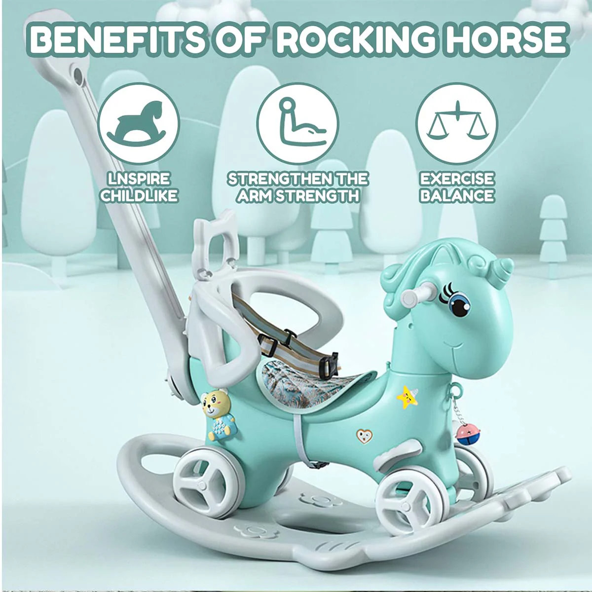 4-in-1 Baby Rocking Horse Cute Unicorn Toddler Ride Toy Detachable Push Handle Sliding Car For Boys Girls - Image 5