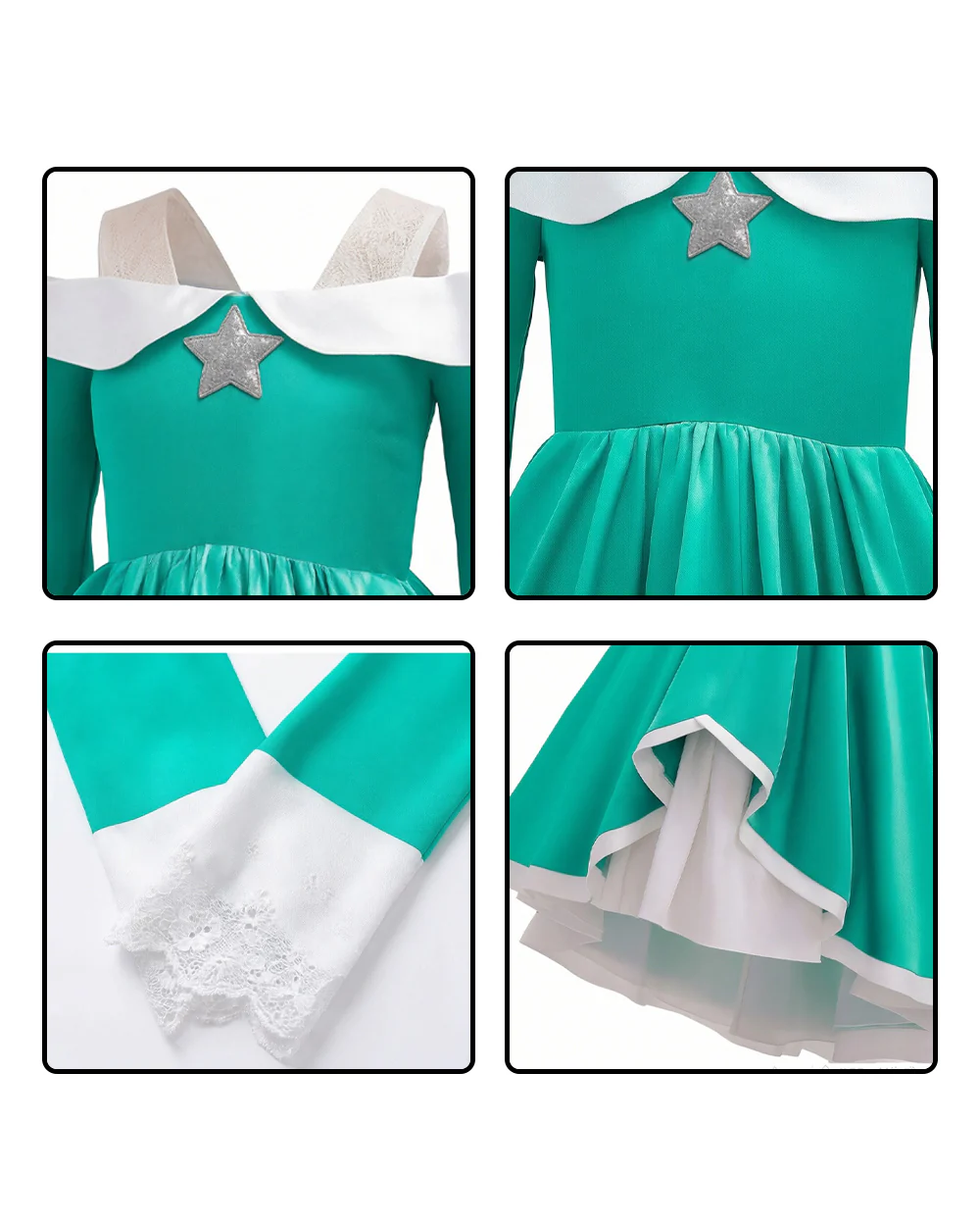 Rosalina Princess Costume Turquoise Satin Off-shoulder Ball Gown with Silver Star High Low Dress - Image 11