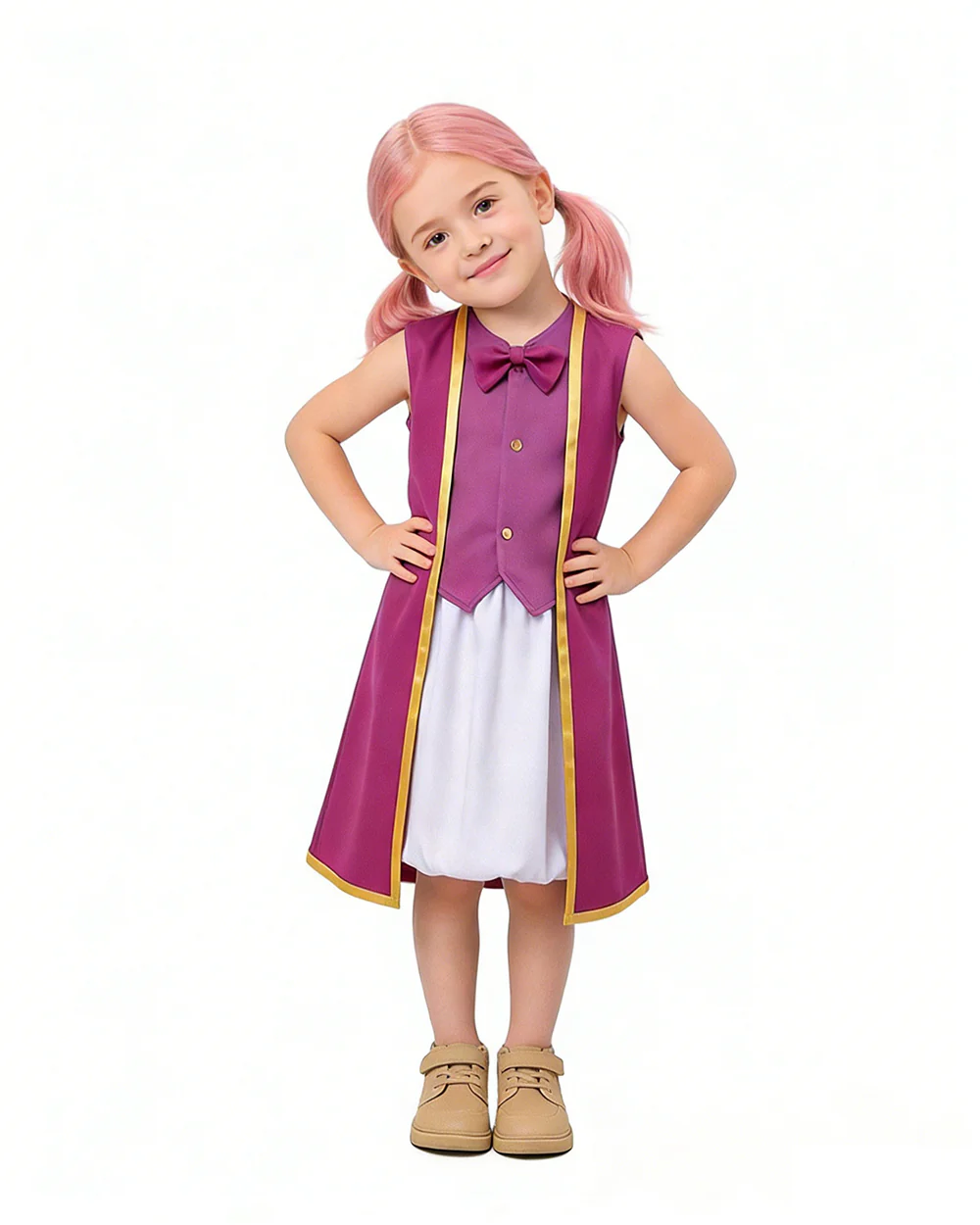 Royal Marshroom Costume Purple Gold-Trimmed Long Waistcoat Vest and Skirt Suit for Group Cosplay - Image 2