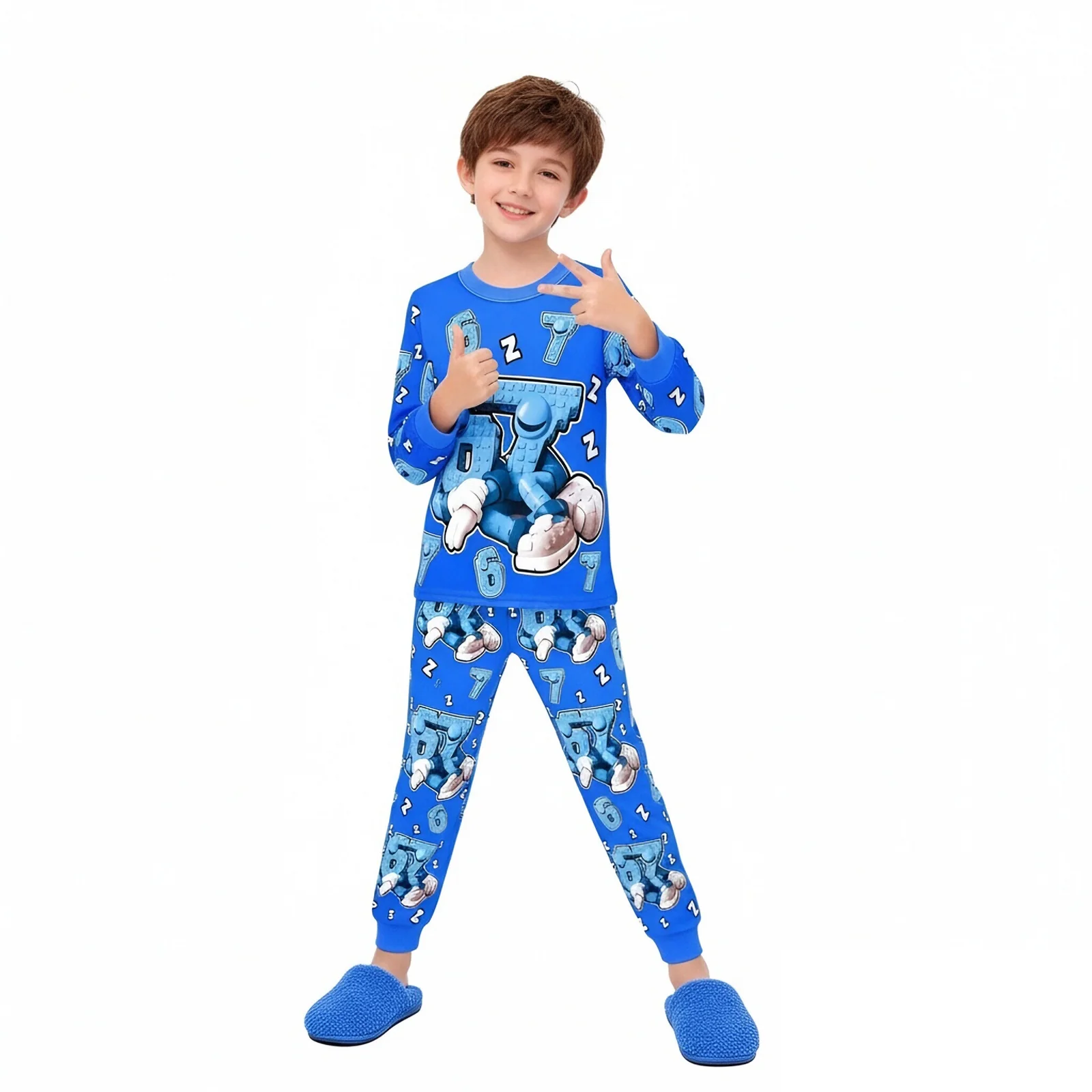67 in Steal A Brainrot Costume Six-Seven Pajamas Set Long-Sleeve Tops Pants Soft Comfortable Sleepwear for Boys Girls - Image 4