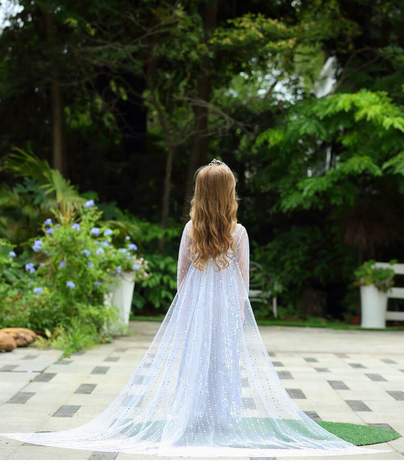 Snow Queen Princess Costume Girls Sequins Dress With Shining Long Cape Cosplay Clothes - Image 2