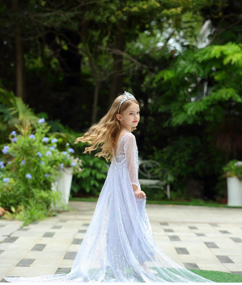 Snow Queen Princess Costume Girls Sequins Dress With Shining Long Cape Cosplay Clothes - Image 7